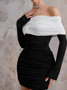 Off-Shoulder Colorblock Mini Ruffle Dress|NOOSGOP