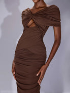 Off Shoulder Twist Front Cutout Maxi Dress|NOOSGOP