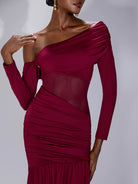 One Shoulder Asymmetric Mesh Maxi Dress|NOOSGOP