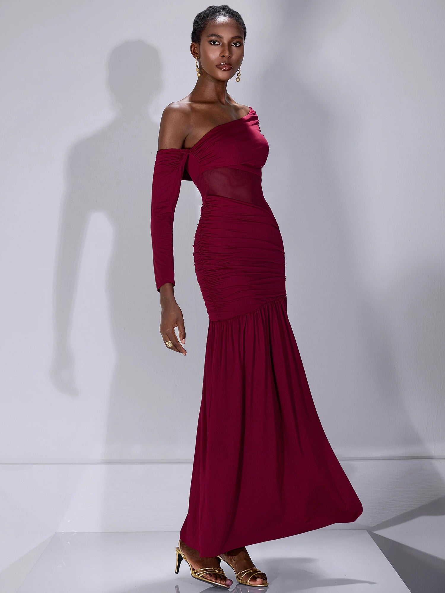 Burgundy One-Shoulder Maxi Dress