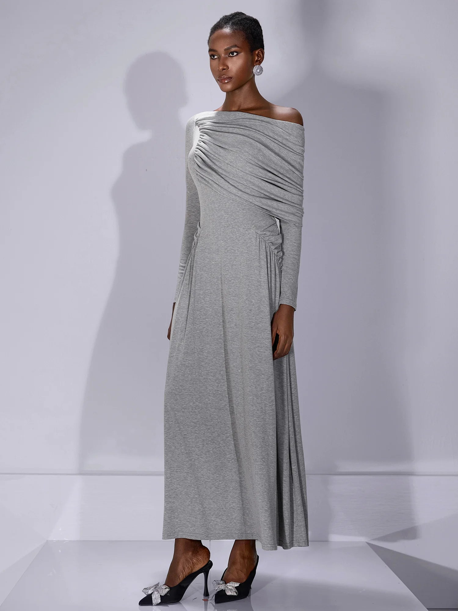 One Shoulder Asymmetric Ruched Maxi Dress|NOOSGOP