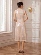 Pearl-Trimmed Round-Neck Corset-Waist Midi Dress|NOOSGOP