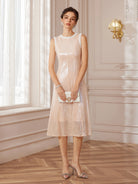 Pearl-Trimmed Round-Neck Corset-Waist Midi Dress|NOOSGOP