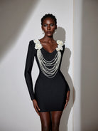 Pearl Chain Floral Bodycon Mini Dress|NOOSGOP