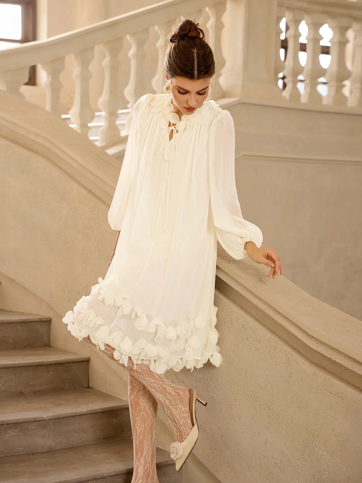 Petal Trim Neckline and Hem Mini Dress|NOOSGOP