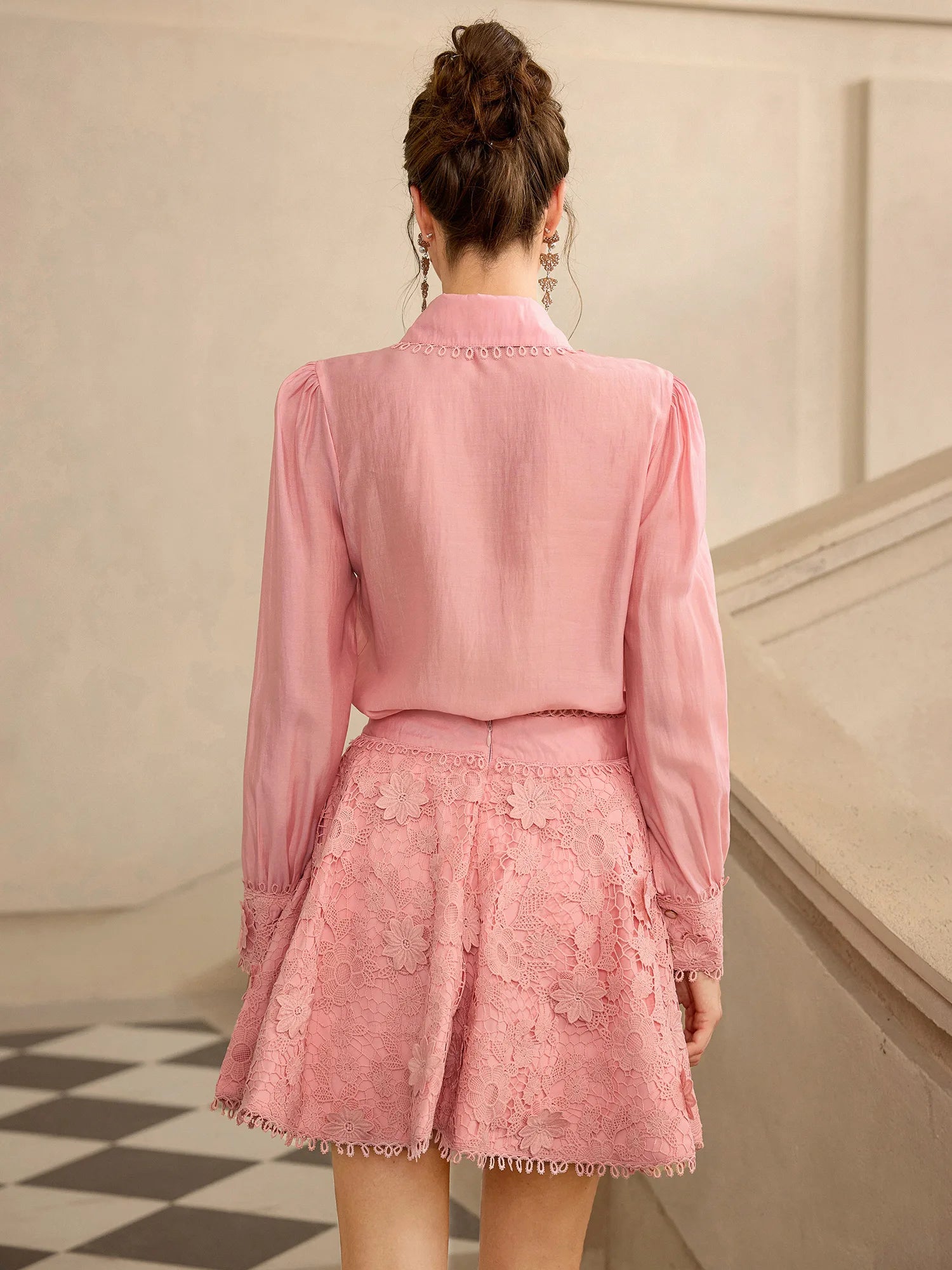 Pink Lace Collared Mini Dress|NOOSGOP