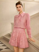 Pink Lace Collared Mini Dress|NOOSGOP