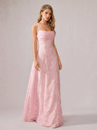 Pink Ruched Mesh Maxi Dress|NOOSGOP