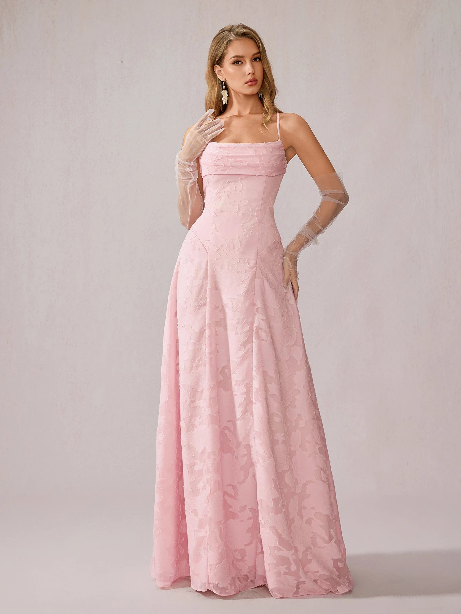 Pink Ruched Mesh Maxi Dress|NOOSGOP