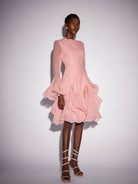 Pink Ruffled Tulle Midi Dress|NOOSGOP