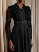 Printed Sheer Beaded Maxi Dress with Belt|NOOSGOP