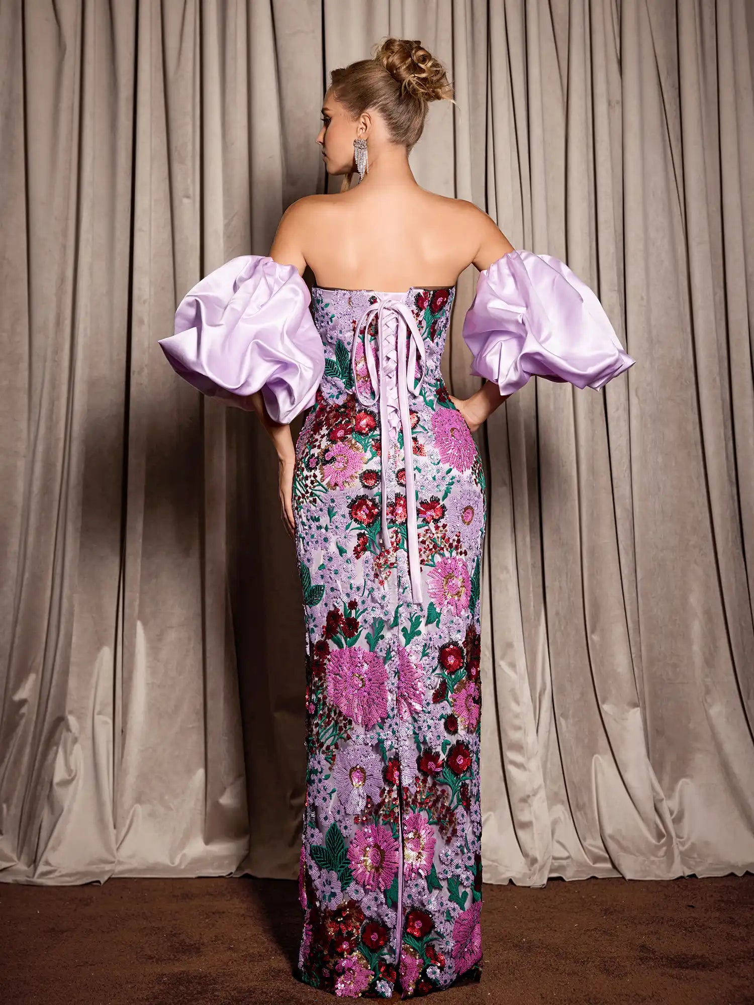 Puff Sleeve Floral Evening Maxi Dress – Luxury