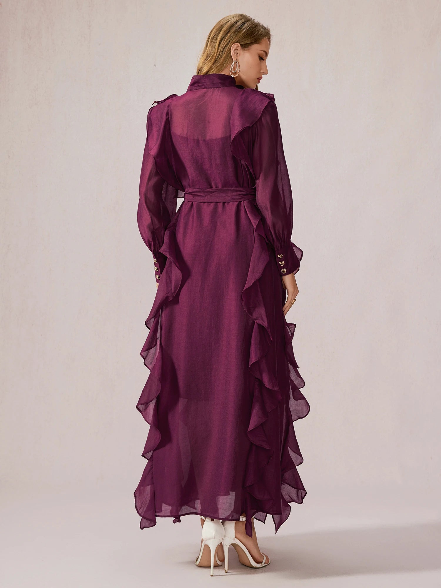 Purple Ruffle Midi Dress|NOOSGOP