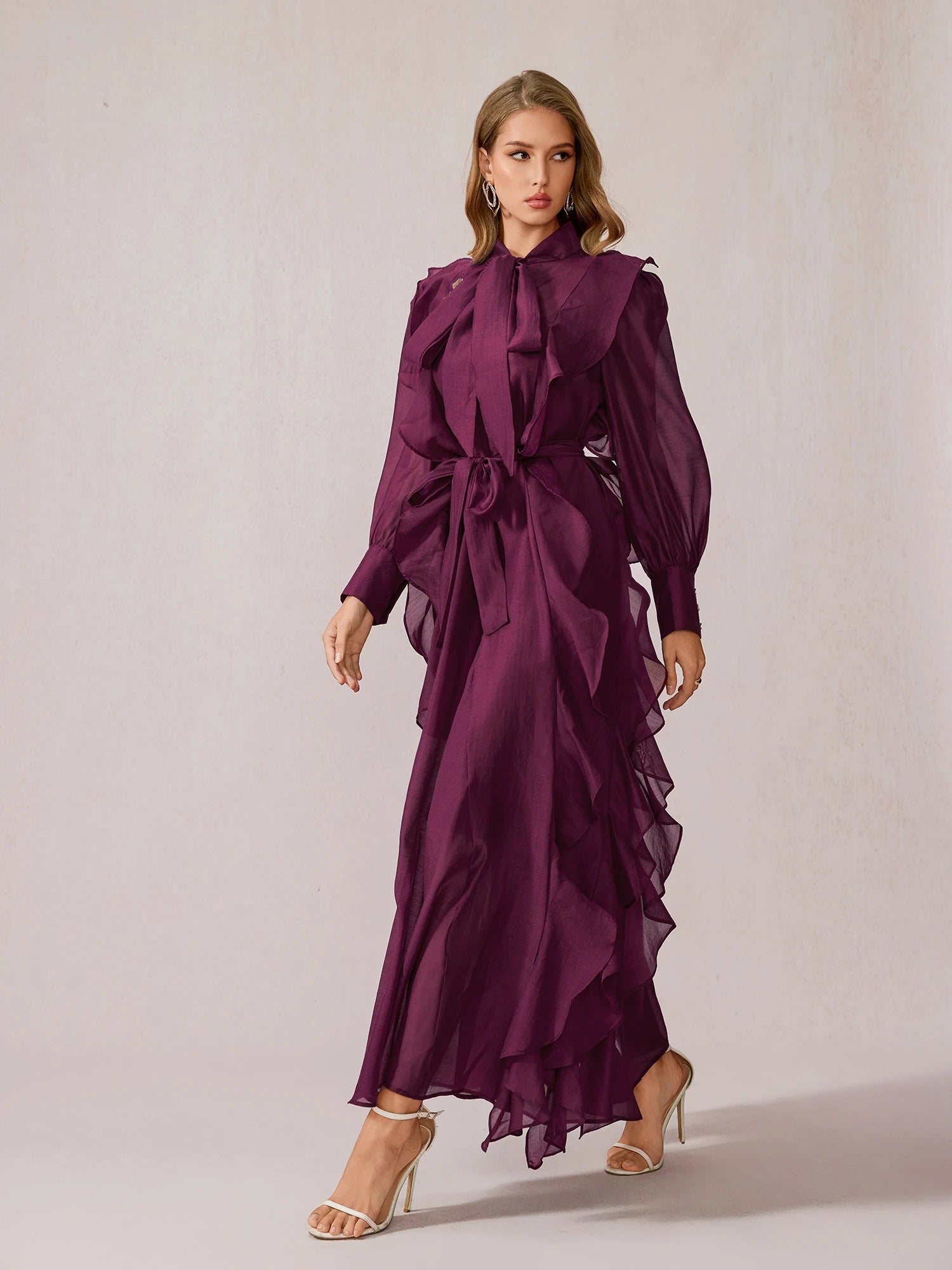 Purple Ruffle Midi Dress|NOOSGOP