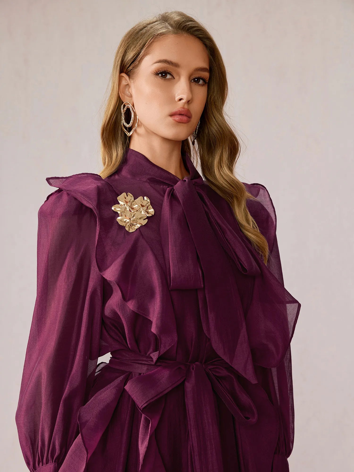 Purple Ruffle Midi Dress|NOOSGOP