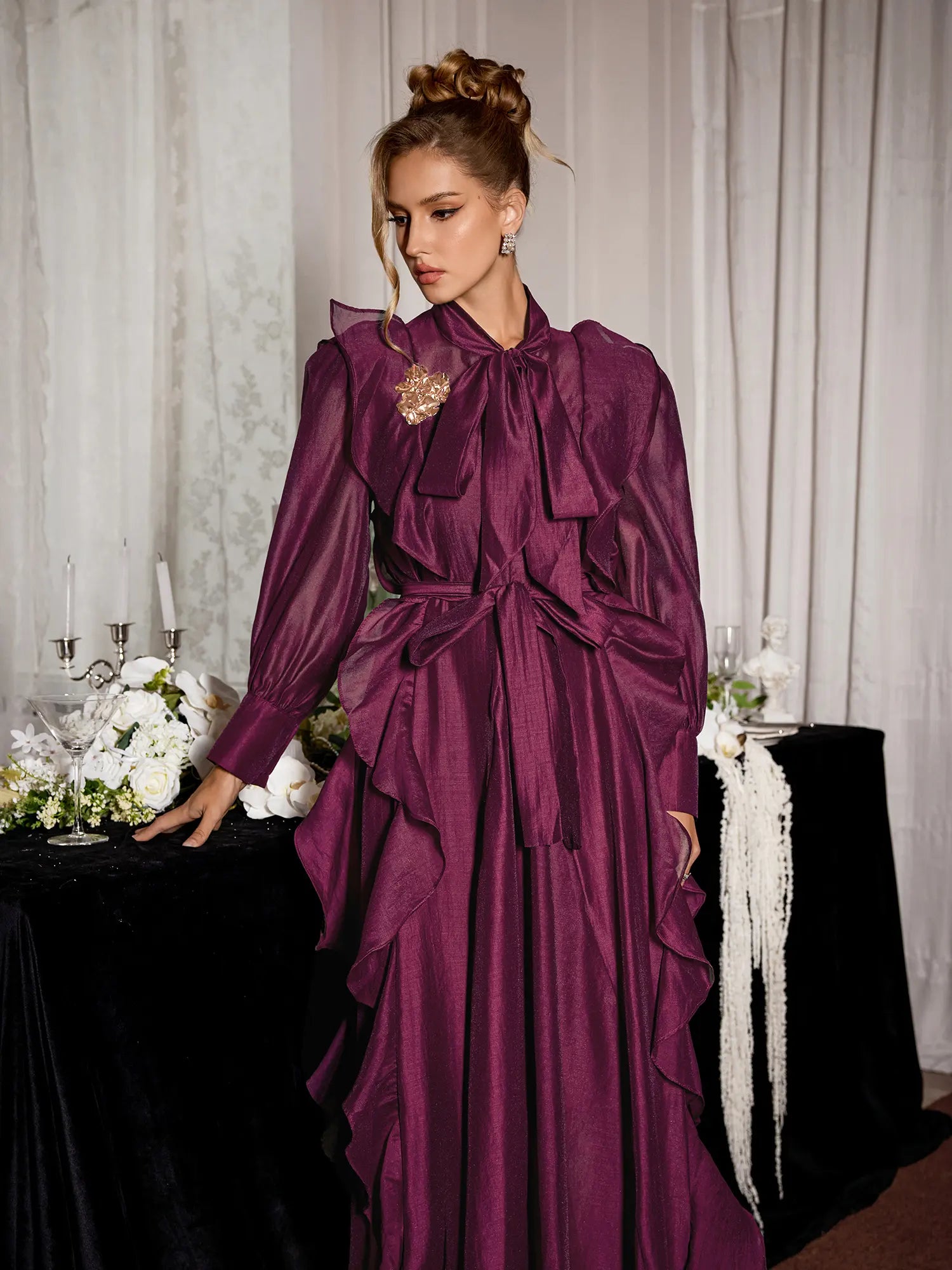 Purple Ruffle Midi Dress|NOOSGOP