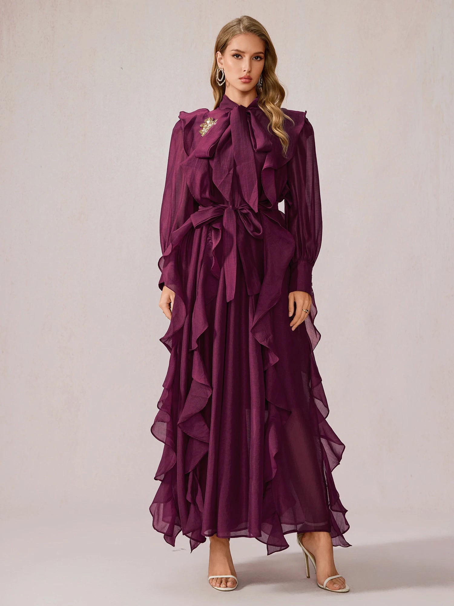 Purple Ruffle Midi Dress|NOOSGOP