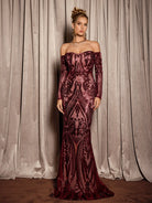 Red Sequin Pattern Evening Maxi Dress|NOOSGOP