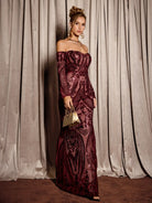 Red Sequin Pattern Evening Maxi Dress|NOOSGOP