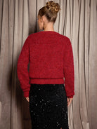 Red V-Neck Elegant Daily Knit Sweater|NOOSGOP