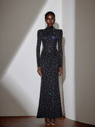 Rhinestone Mesh Fitted Maxi Dress|NOOSGOP