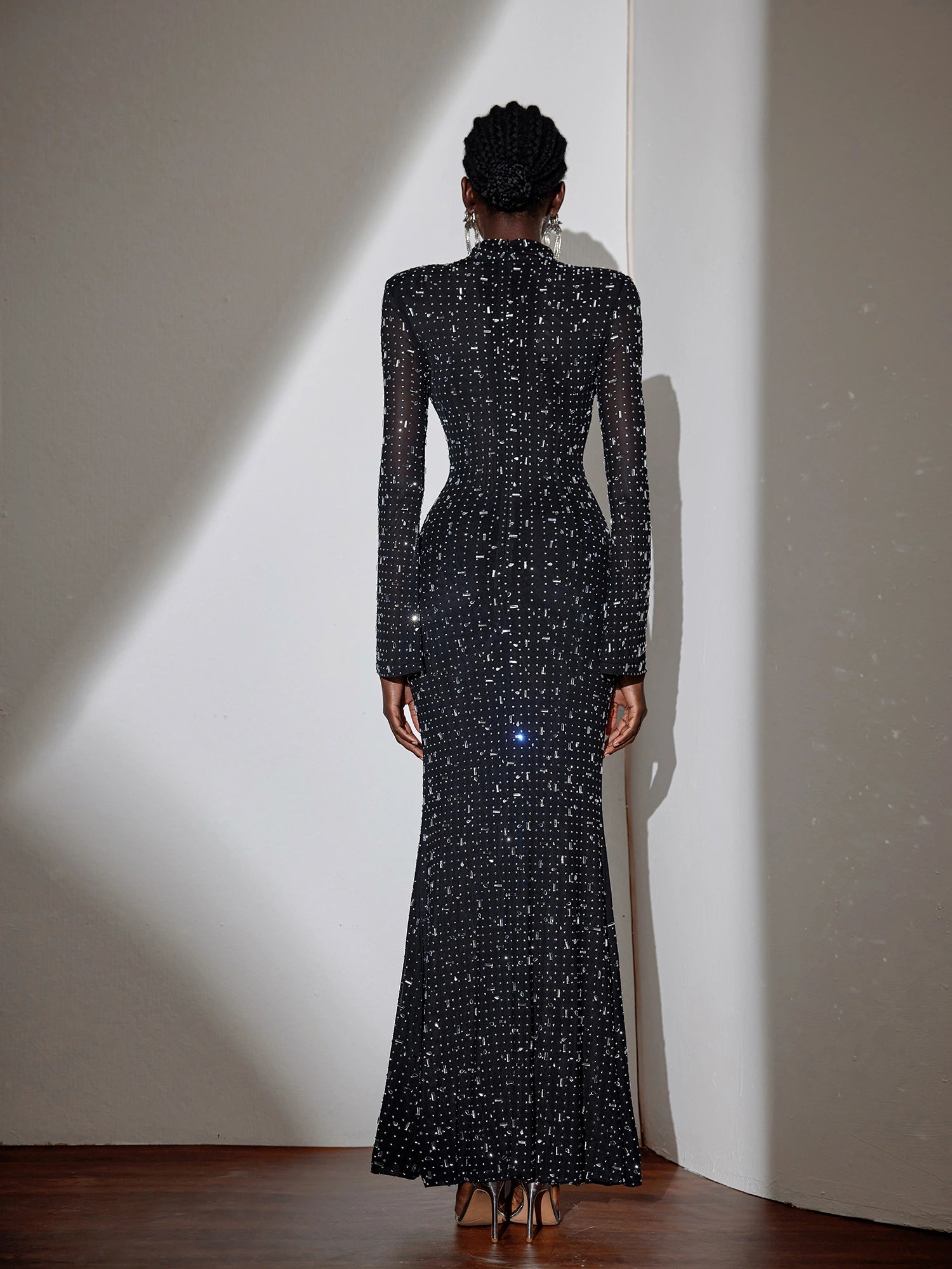 Rhinestone Mesh Fitted Maxi Dress|NOOSGOP