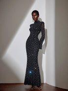 Rhinestone Mesh Fitted Maxi Dress|NOOSGOP
