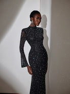 Rhinestone Mesh Fitted Maxi Dress|NOOSGOP