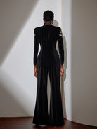 Rhinestone V-Neck Blazer and Slit Pants Two-Piece Set|NOOSGOP