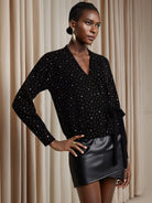 Rhinestone V-Neck Tie-Up Top|NOOSGOP