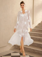 Romantic White Mesh Flower Maxi Dress|NOOSGOP