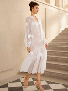 Romantic White Mesh Flower Maxi Dress|NOOSGOP