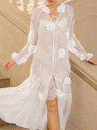 Romantic White Mesh Flower Maxi Dress|NOOSGOP