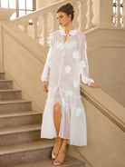 Romantic White Mesh Flower Maxi Dress|NOOSGOP