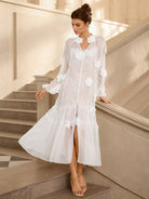 Romantic White Mesh Flower Maxi Dress|NOOSGOP