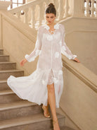 Romantic White Mesh Flower Maxi Dress|NOOSGOP