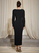 Round Neck Pleated Slim Fit Midi Dress|NOOSGOP