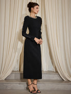 Round Neck Pleated Slim Fit Midi Dress|NOOSGOP