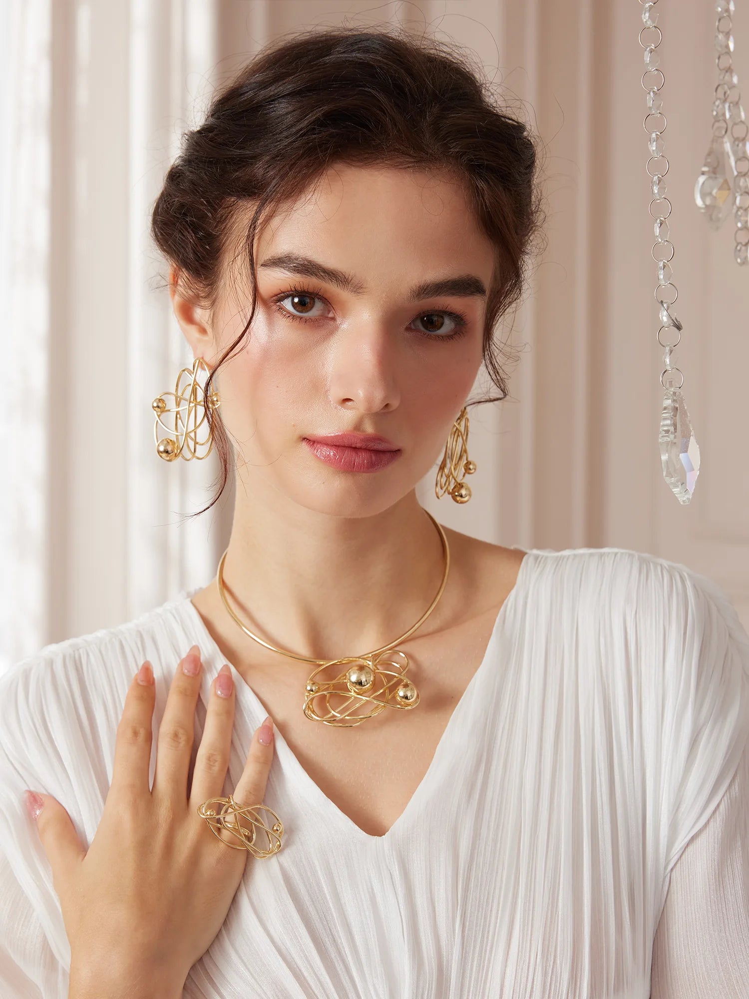 Round Pearl Oval Necklace Earrings And Ring Set|NOOSGOP