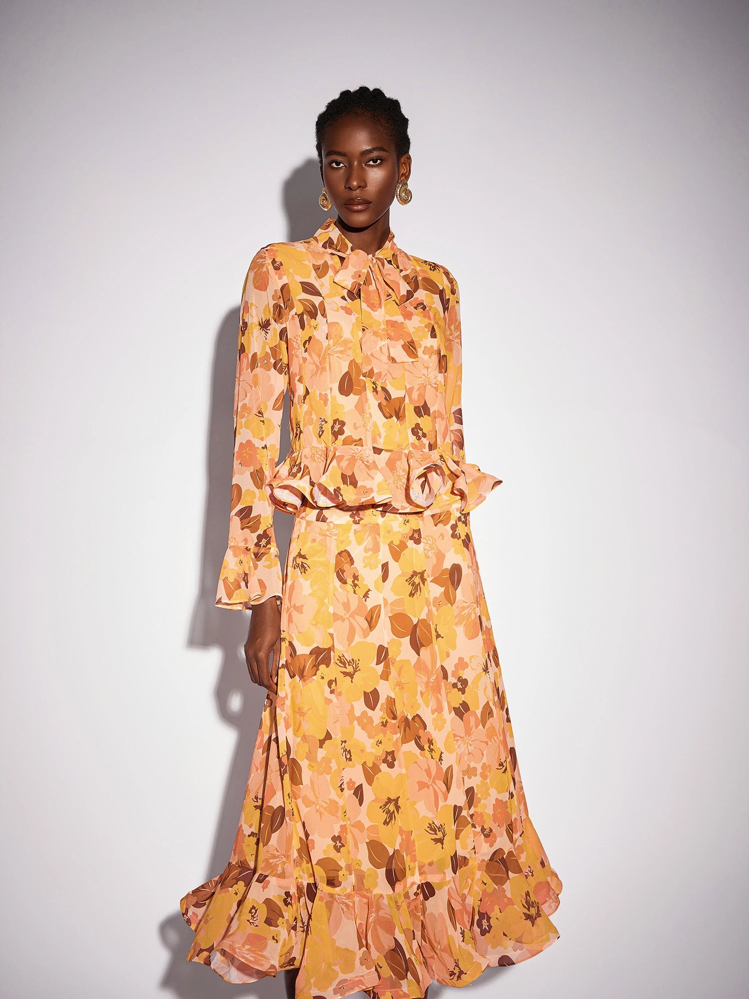 Ruffle Blouse and Waterfall Bloomfield Skirt Set|NOOSGOP