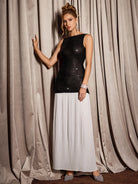 Sheer Sequin Off-Shoulder Evening Maxi Dress|NOOSGOP