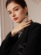 Silver Large Flower Beaded Necklace Earring Set|NOOSGOP