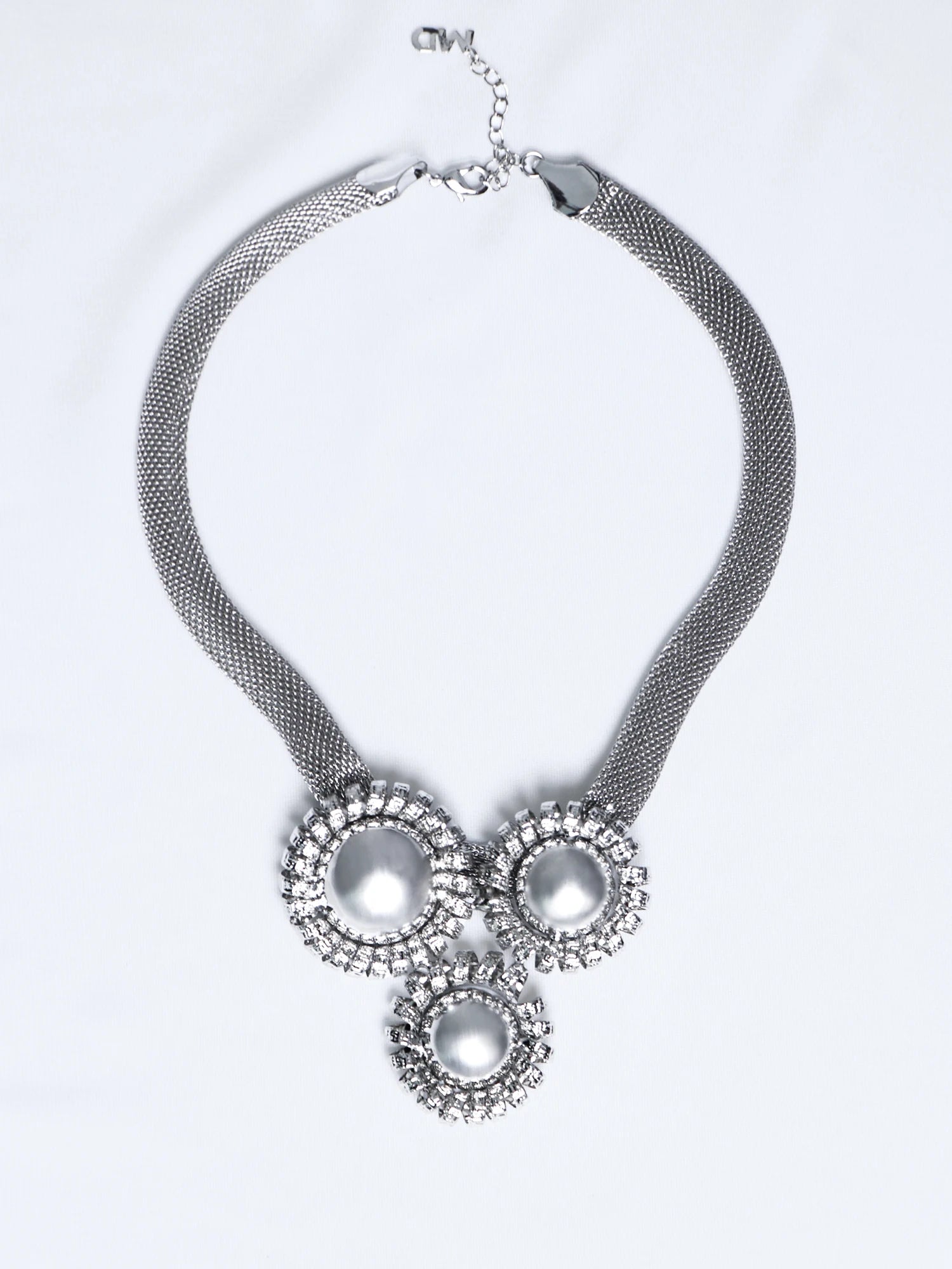 Silver Large Flower Beaded Necklace Earring Set|NOOSGOP