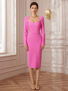 Square-Neck Bullhorn-Sleeve Boned Midi Dress|NOOSGOP