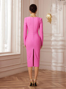 Square-Neck Bullhorn-Sleeve Boned Midi Dress|NOOSGOP