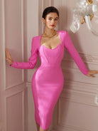 Square-Neck Bullhorn-Sleeve Boned Midi Dress|NOOSGOP
