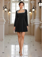 Square-Neck Crystal-Waist Mini Dress|NOOSGOP