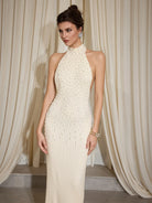 Sleeveless Beaded High Neck Maxi Dress|NOOSGOP