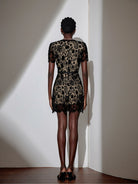 Square Neck Patterned Mesh Mini Dress|NOOSGOP