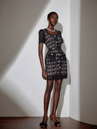 Square Neck Patterned Mesh Mini Dress|NOOSGOP